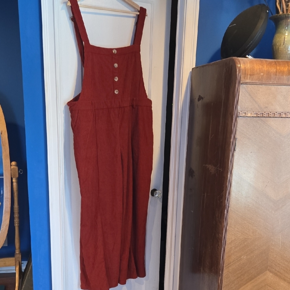 Cider Orange Corderoy Wide Leg Overalls